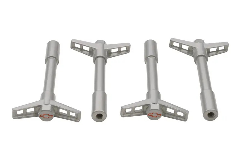 Chevrolet Performance Steel Gray Valve Cover Wing Nuts – 4-Pack With Red Bowtie Logo (1/4-20 Thread) 1